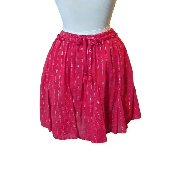 Crown & Ivy Medium Coral Lined Skirt Metallic Pattern Drawstring Tassels - Picture 1 of 8